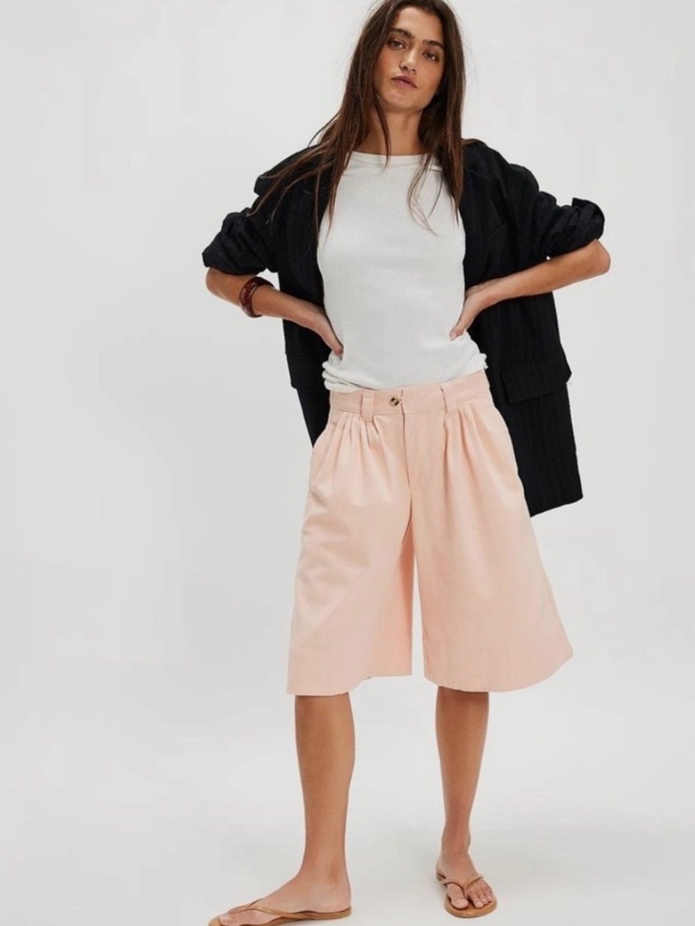New! Free People Sadie A-Line Long Pleated Peach Blush Shorts size 4 - Picture 3 of 7